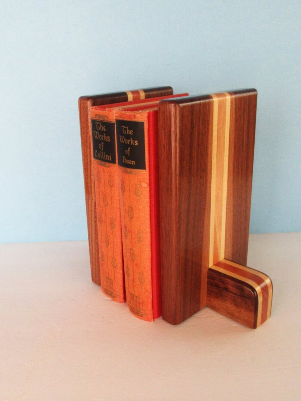 Hand Crafted wood bookends - walnut, cherry, poplar - 7 7/8" - library decor